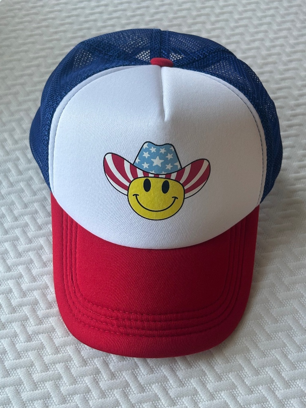 Patriotic Preppy Smiley Face Trucker Hat